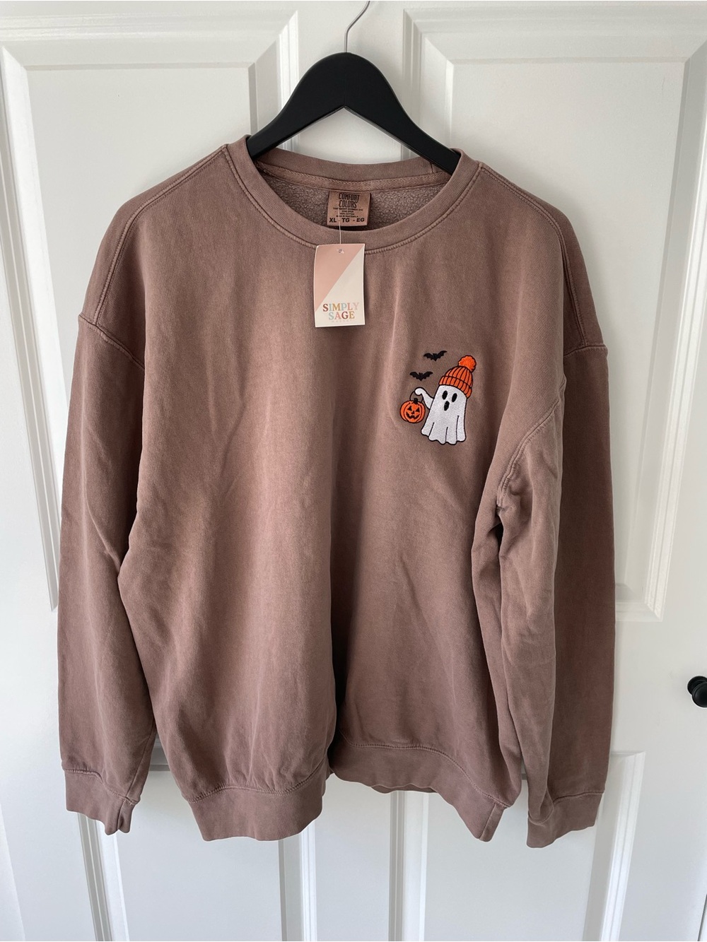 Simply Sage Market Comfort Colors Brown Sweatshirt Ghost Halloween Size XL NEW